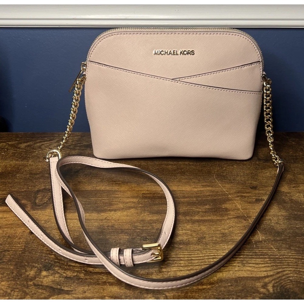 Michael Kors Jet Set Travel Medium Leather Logo Dome Crossbody Bag Power Plus